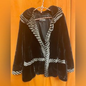 Black and Grey Faux Fur Coat